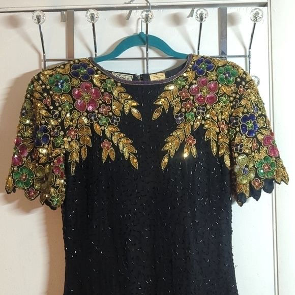 Euc Vintage Silk 80s 90s Sequin Dress sz4 SHOWSTOPPING - Picture 3 of 12